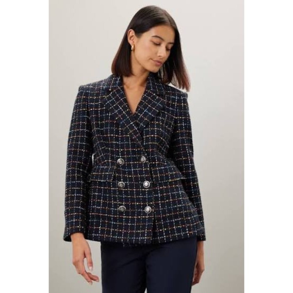 Veronica Beard Rumier Dickey Tweed Jacket Navy Multi Plaid Blazer‎ Sz 4 NWT $698